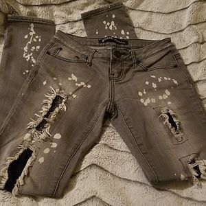 Distressed Ripped Fishnet Punk Rock Skinny Jeans